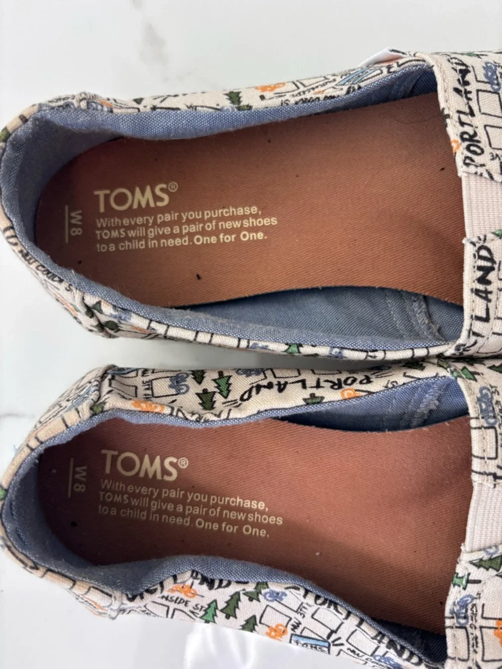 TOMS Portland Map Print Slip On Flats Alpargata Casual Shoes Size 8